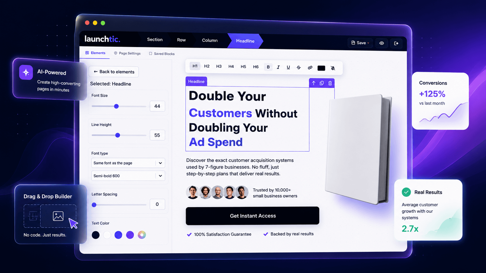 Launchtic's drag-and-drop funnel editor